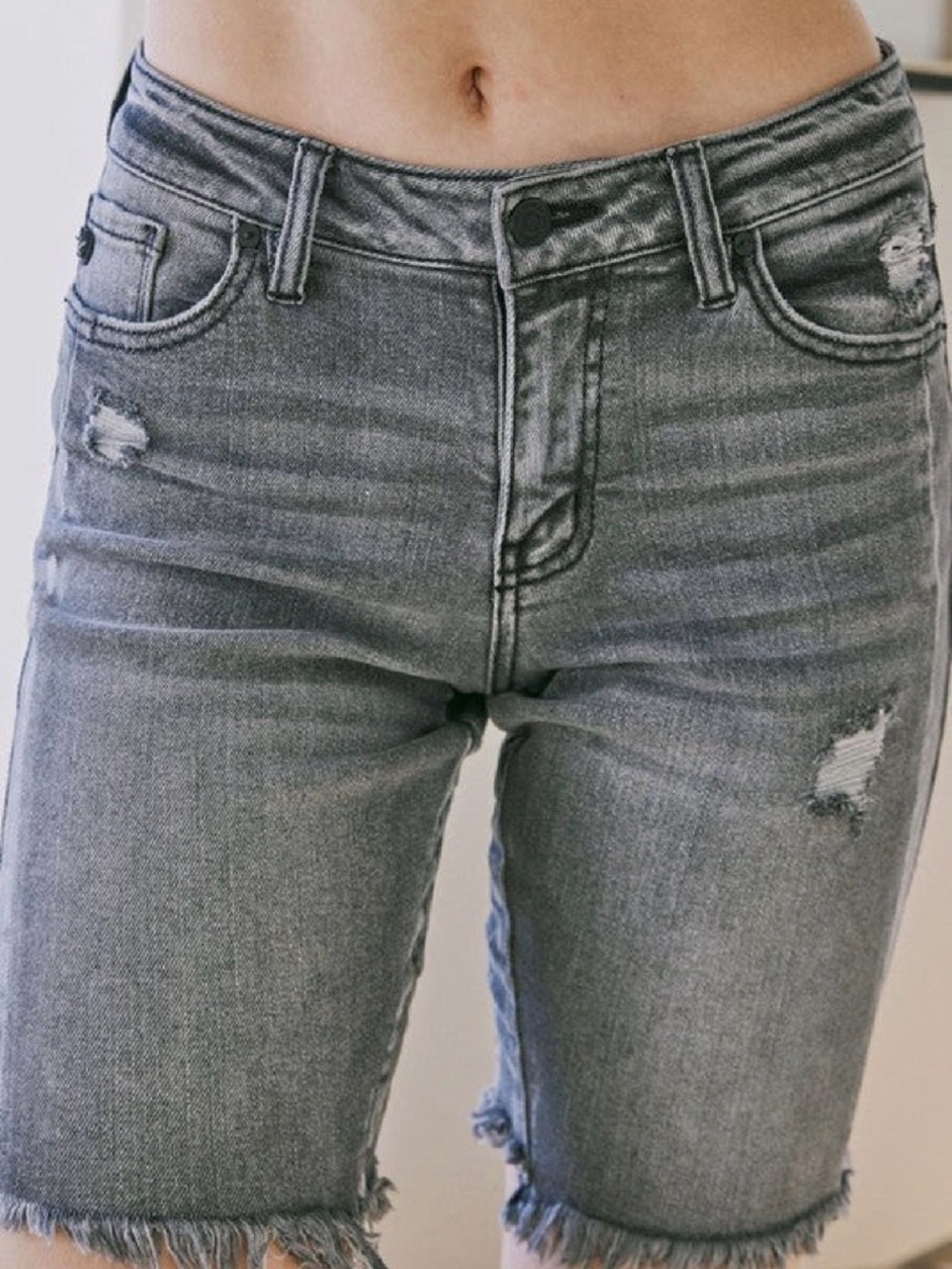 KanCan Gray Distressed Bermuda Boyfriend Jeans